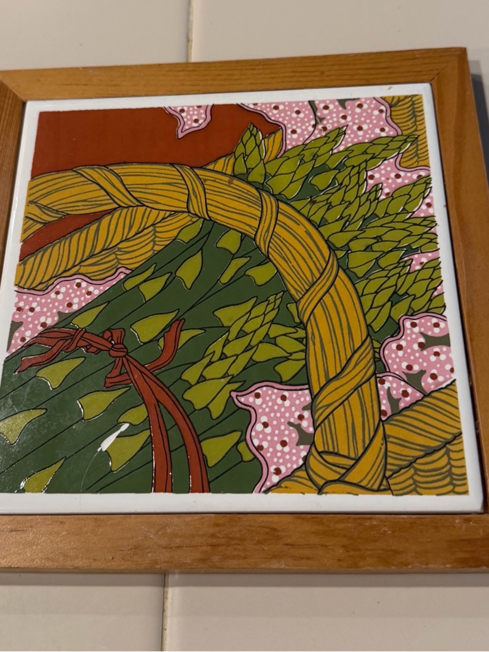 Gailstyn Sutton Decorative Ceramic Art Tile with Asparagus Basket Motif